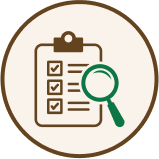 magnifying glass and checklist on clipboard icon